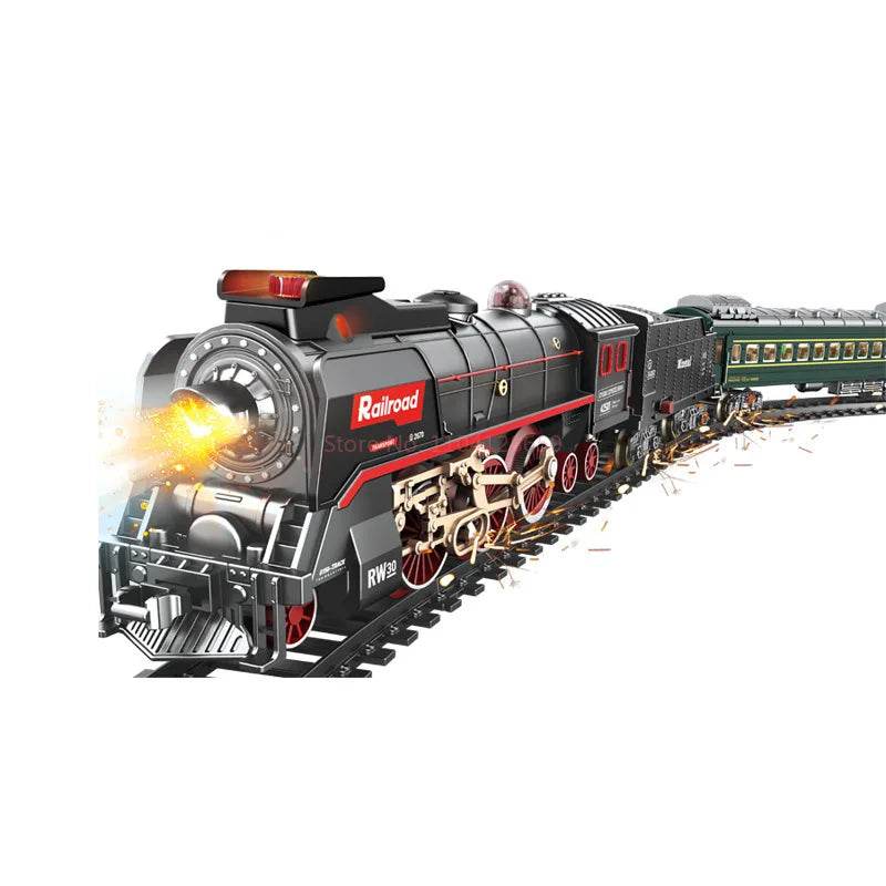 Electric Remote Control Steam Train Toy Green Children's Small Train Color Box Boy's Birthday Gift - AIAZ