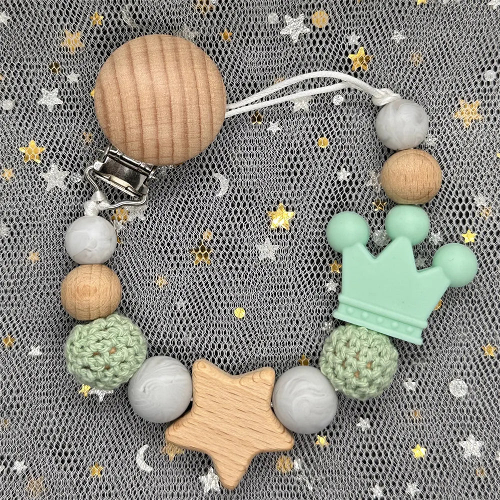 Custom Personalized Name Baby Pacifier Clip Bear Pacifier Chain Holder for Baby Teething Soother Chew Toy Food Grade Dummy Clips