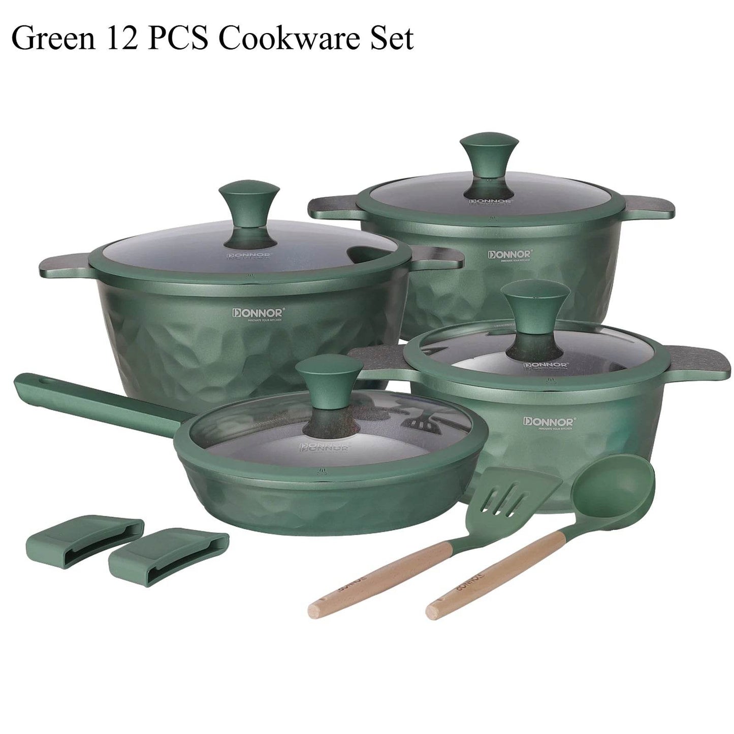 DONNOR Kitchen Cooking Set 12 Pcs Pots and Pans Set Non-toxic Healthy Pots and Pans Set Non Stick Saucepans Steamer Set - AIAZ