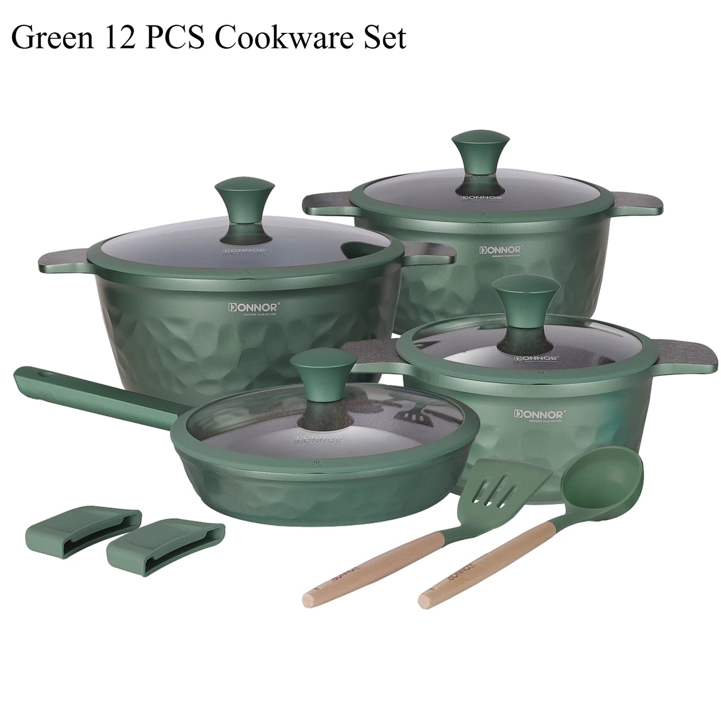 DONNOR Kitchen Cooking Set 12 Pcs Pots and Pans Set Non-toxic Healthy Pots and Pans Set Non Stick Saucepans Steamer Set