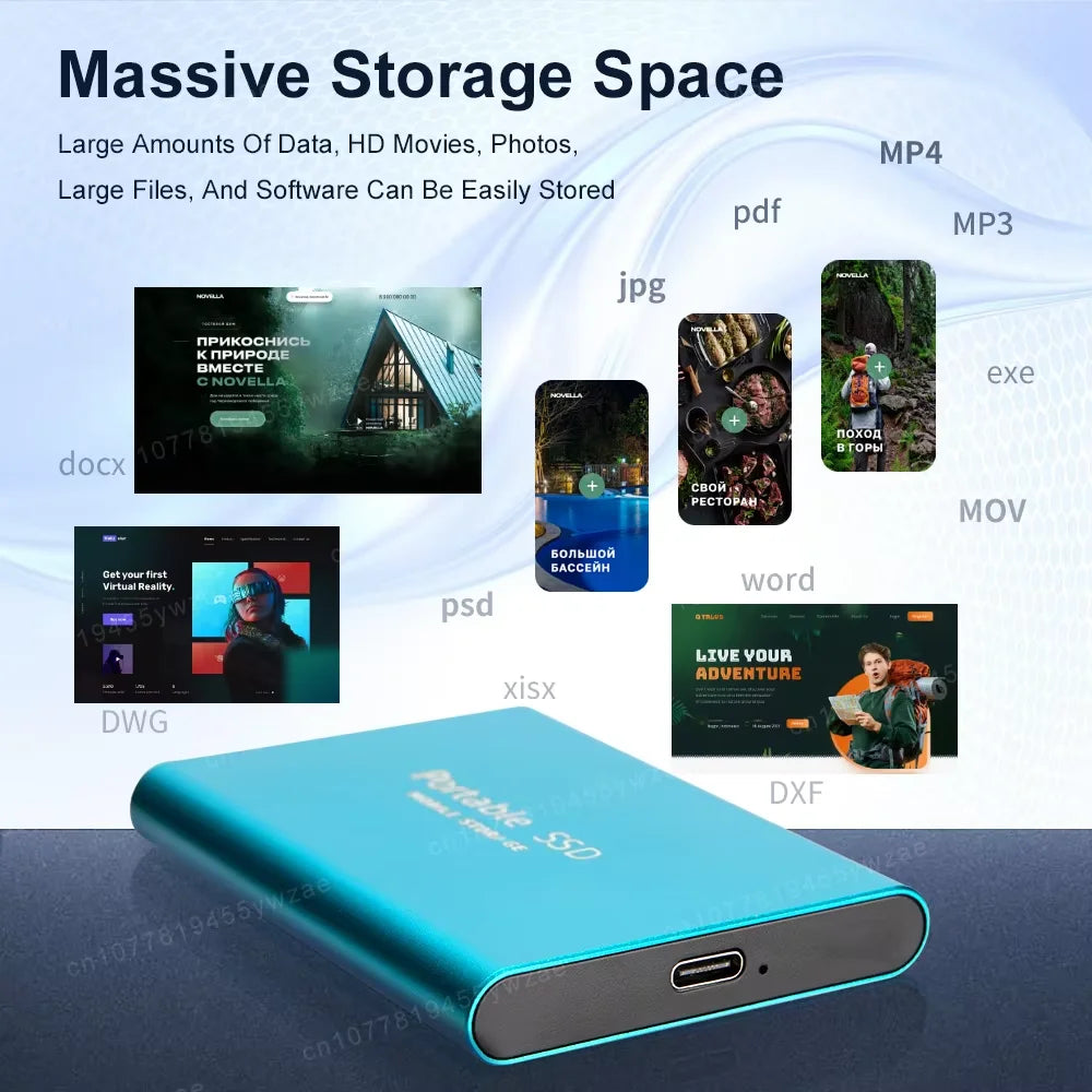 High-Performance SSD 1TBOriginal Hard Drive 128TB Ultra - Thin External Hard Disk 256TB USB3.1 for MAC/Laptop/Phone/Computer