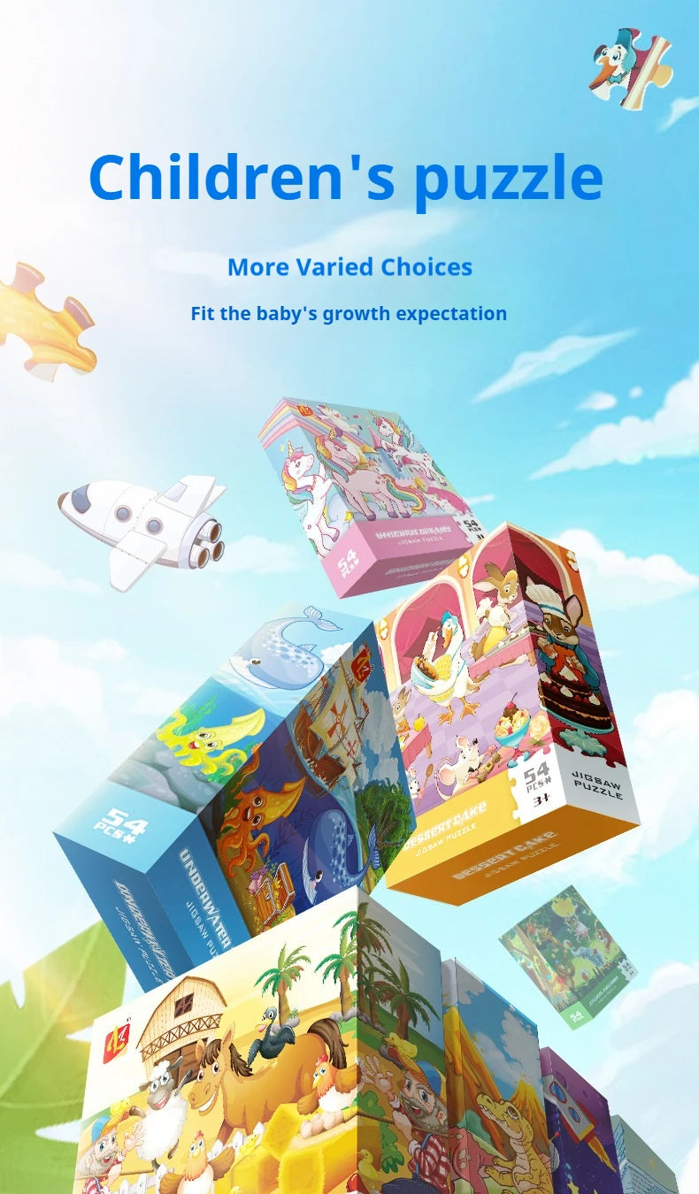 54PCS Kids Puzzle Cute Animal unicorn Cartoon Low Difficulty Drawing Small Challenge Educational Toys Gifts Toddler Baby Toys
