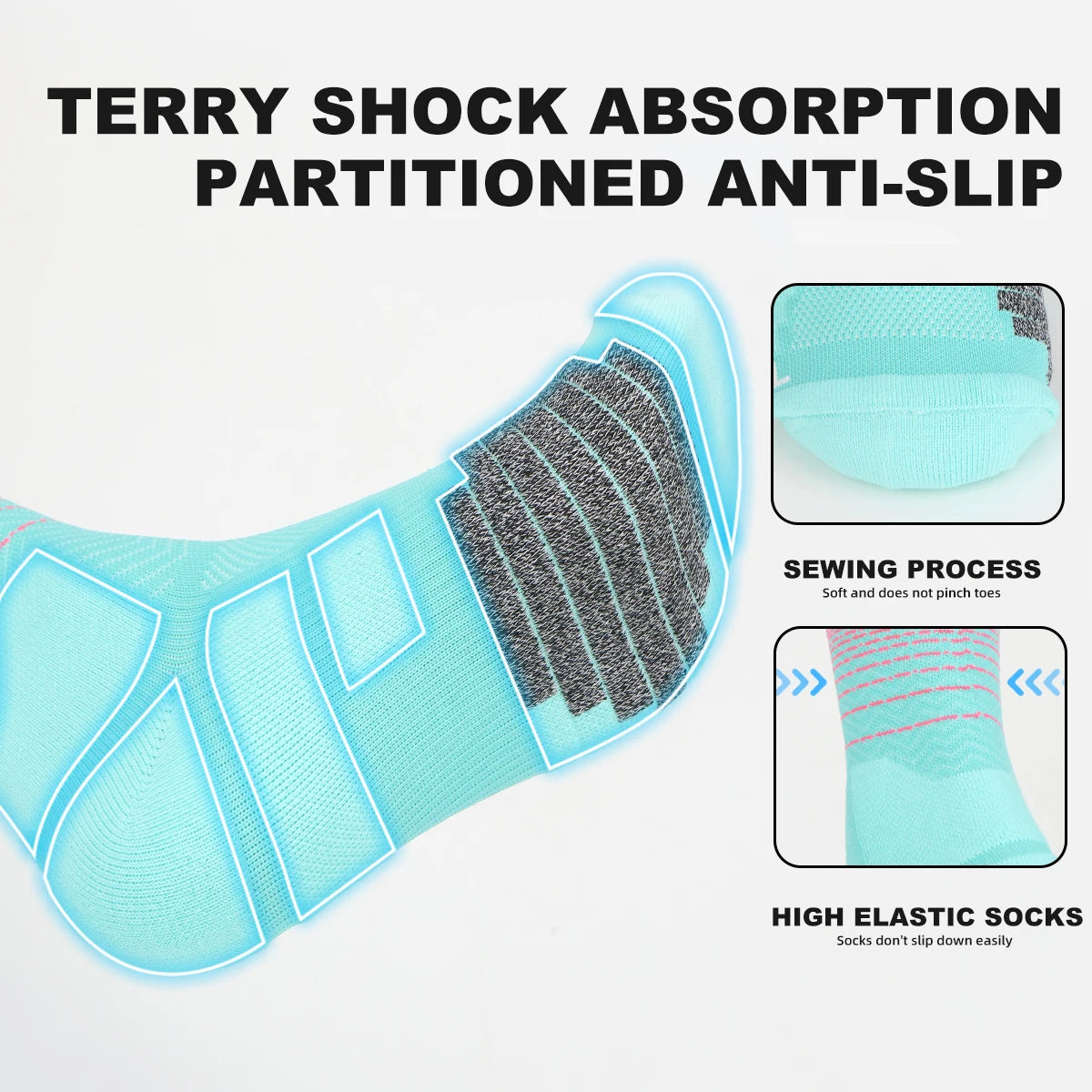 WRELS Socks Athletic Cushion Moisture Wicking Sports Socks Thickening Towel Bottom Sweat Absorbing Shock-absorbing Running Socks