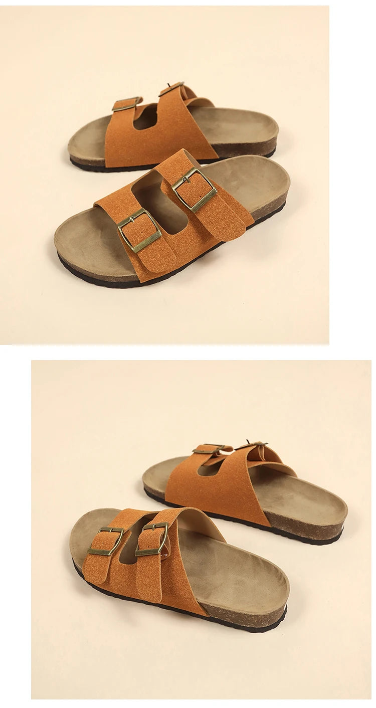 Flat Slippers For Women 2025 New Luxury Men Indoor Bottom Non Slip Cork Slippers Women's Beach Outdoor Home Flip Flops Sandals