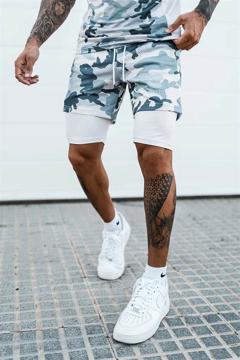 2025 summer mesh Sports Shorts Men Double-deck Jogging Running Shorts Men 2 IN 1 Mens GYM Shorts Fitness Workout Short Pants Man - AIAZ