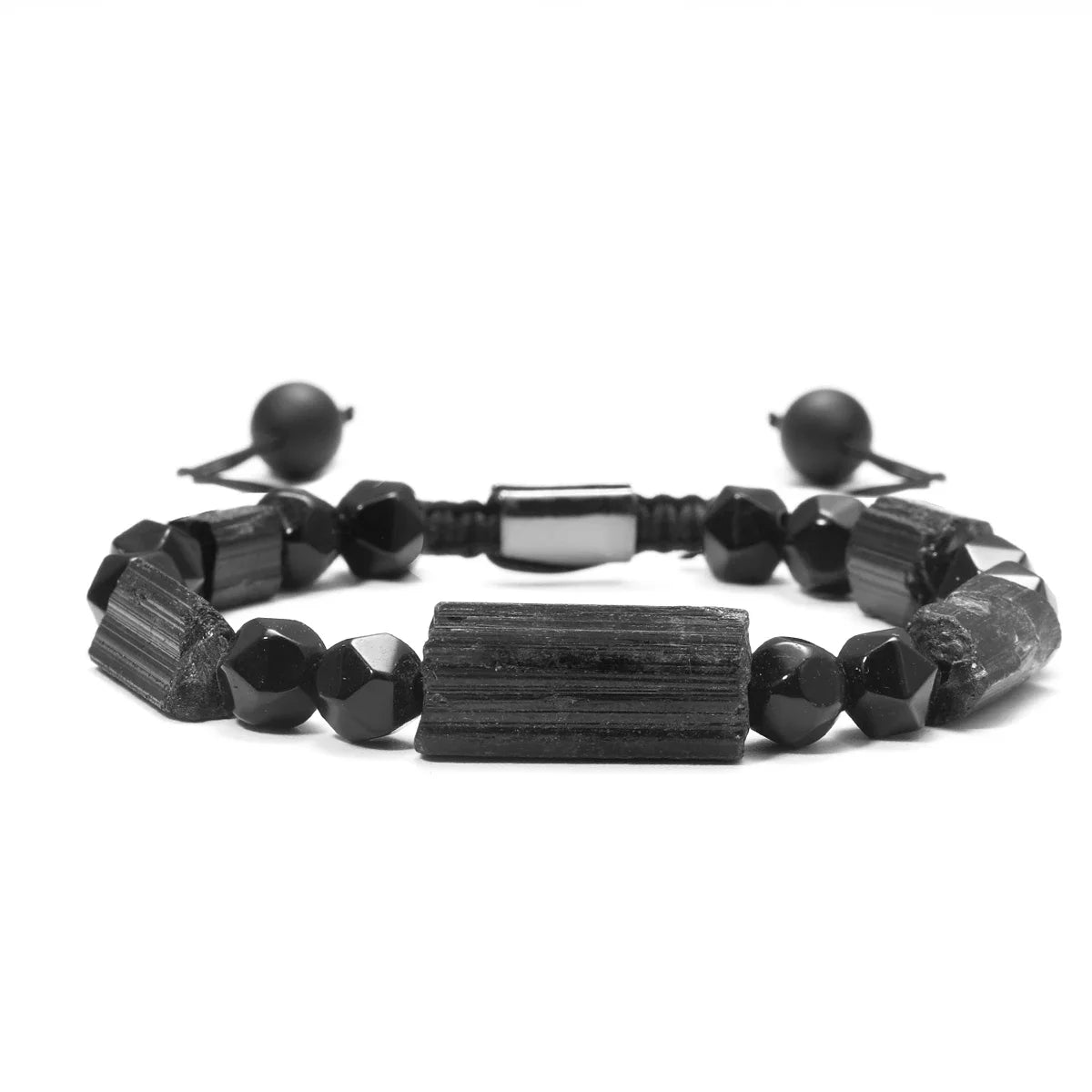 Classic Men's Braided Rope Bracelet Irregular Natural Stone Black Tourmaline Bracelet Balance Healing Energy Bracelet Jewelry