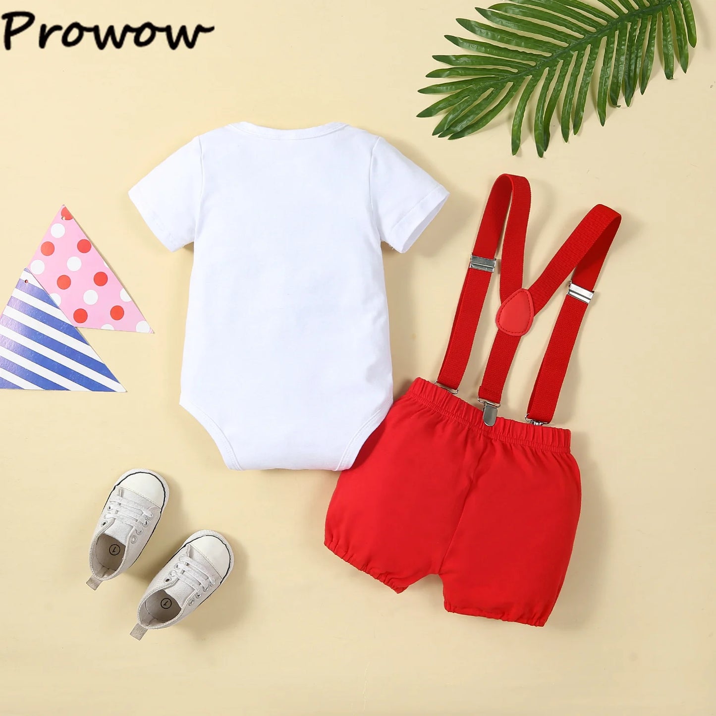 Baby Boys Birthday Outfits Sets Balloon Letter"1" Bodysuit and Y-back Suspender Shorts 1 Year Birthday Baby Cake Smash Clothes