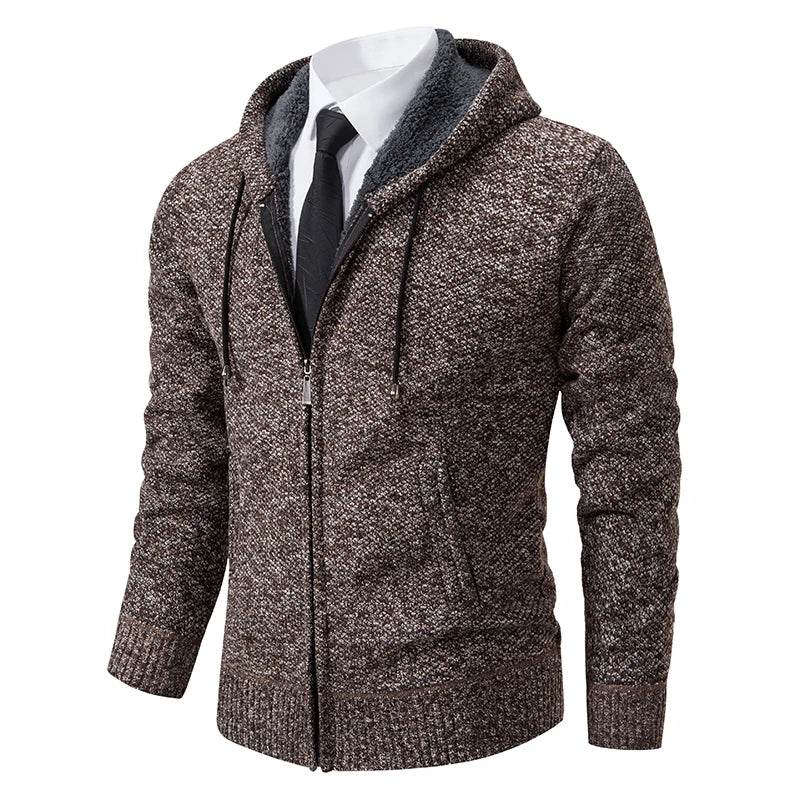 Autumn And Winter New Jersey Men's Casual Sports Coat Solid Color Stand Collar Wweater Grab Fleece Warm Zipper Cardigan - AIAZ
