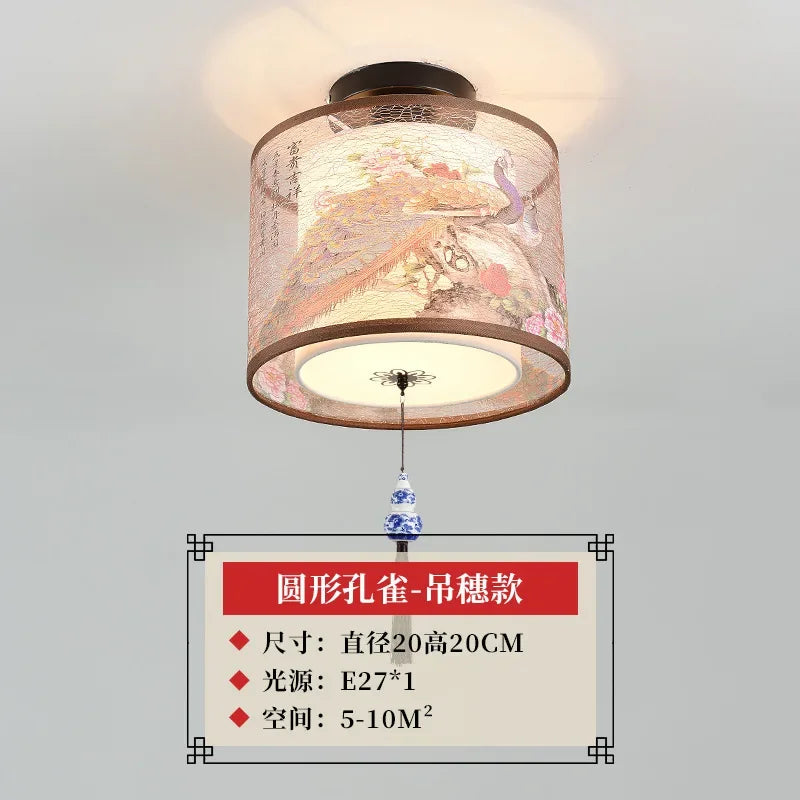 New Chinese Chandelier Lustre Ceiling Lamp Simple Corridor Chinese Painting Ceiling Lights Creative Suspendu Lotus Led Lighting