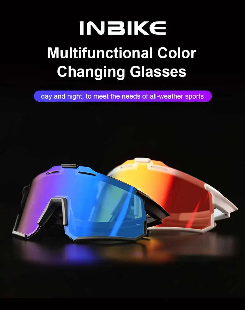 INBIKE Photochromic Cycling Sunglasses Professional Road Bike Riding Glasses for Men Bicycle Windproof Sand Goggles Bike Eyewear