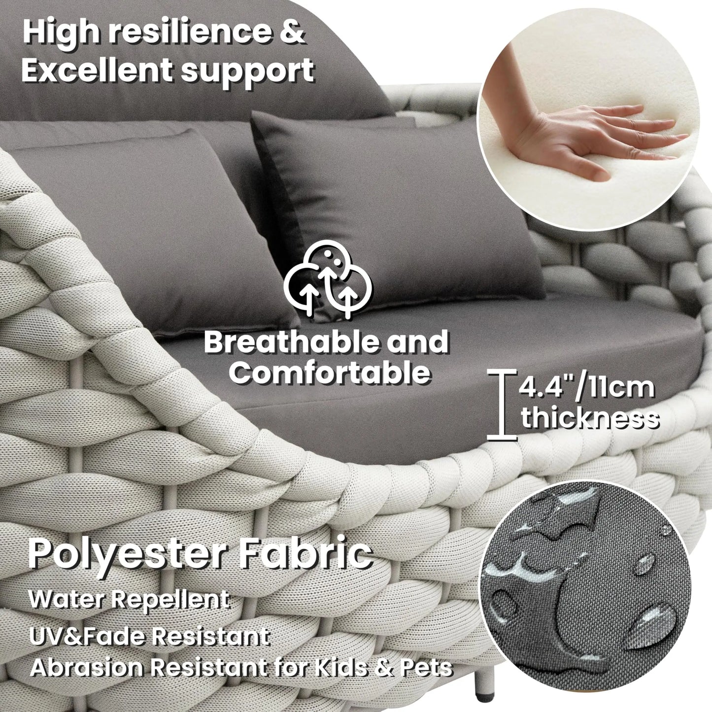 Outdoor Rattan Sofa Set, 2-Seat Patio Furniture for Balcony, Terrace, Villa or Courtyard, All-Weather Wicker Lounge Chair Combo