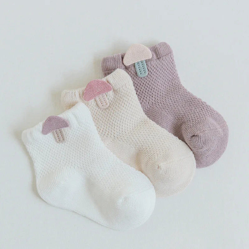 3 Pairs Infant Baby Socks for Girl Boy Thin Cotton Breathable Mesh Cute Accessories Unisex Newborn Boneless Short Socks