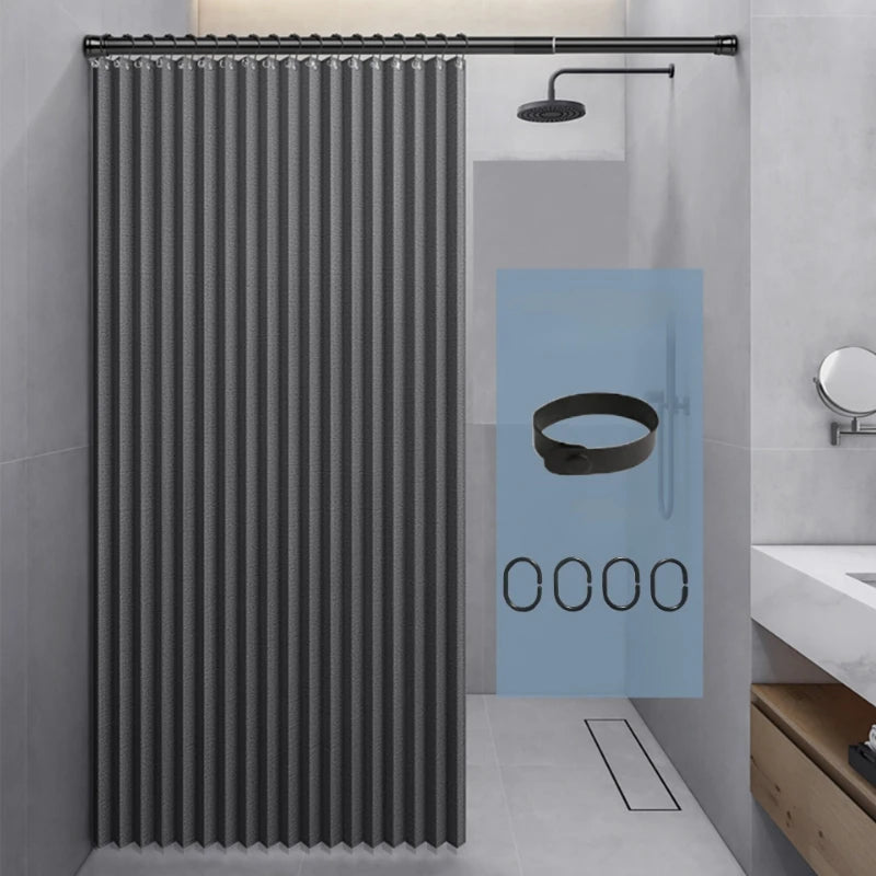 Foldable Shower Curtain with Hooks Bathroom Partition Waterproof Non-woven Fabric Dry And Wet Separation Shower Curtain