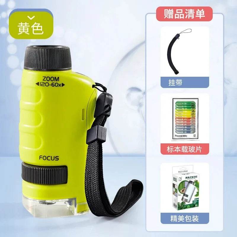 Pocket Microscope Kids Science Toy Kit 60-120x Educational Mini Handheld Microscope with LED Light Outdoor Children Stem Toy - AIAZ