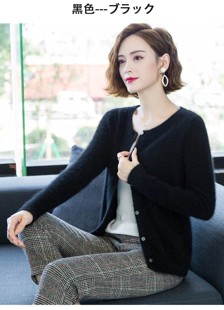 Women Cardigan Large Size Warm Pure Mink Cashmere Sweaters O-neck Loose Coat Female Sweater Ladies' Jacket Solid Knit Cardigans - AIAZ