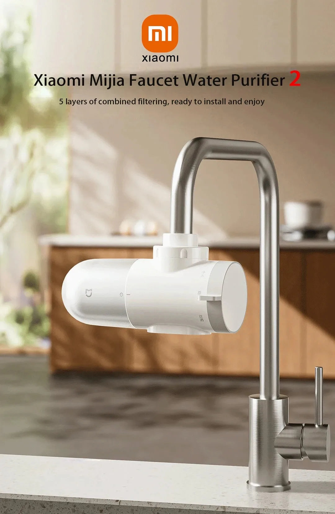 2024 New XIAOMI Mijia Faucet Water Purifier 2 Household Kitchen Tap Visible Water Filter Activated Carbon Percolator System