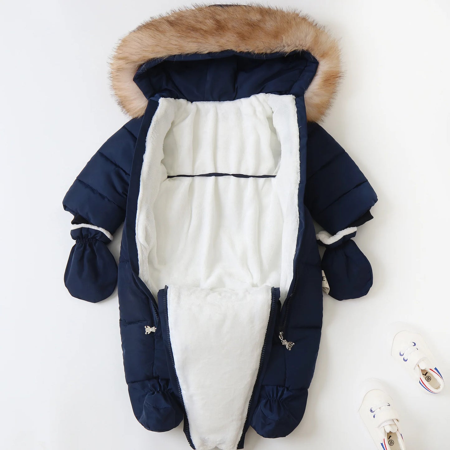 2024 New Winter Baby Rompers Thick Warm Infant Hooded Inside Fleece Jumpsuit Newborn Boy Girl Overalls Toddler Clothing Set