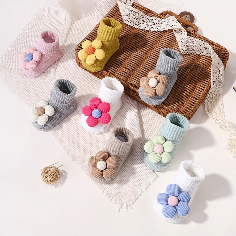 2Pcs Flower Baby Headband Socks Set Soft Nylon Hairband for Newborn Girl Elastic Floral Turban Short Sock Infant Headwear