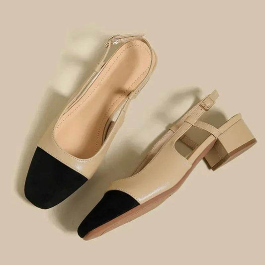 New 2025 Summer Women's Sandals Elegant Medium Heel Toe Mules Comfortable Office Women's Shoes Buckle Heels Dress Shoes - AIAZ