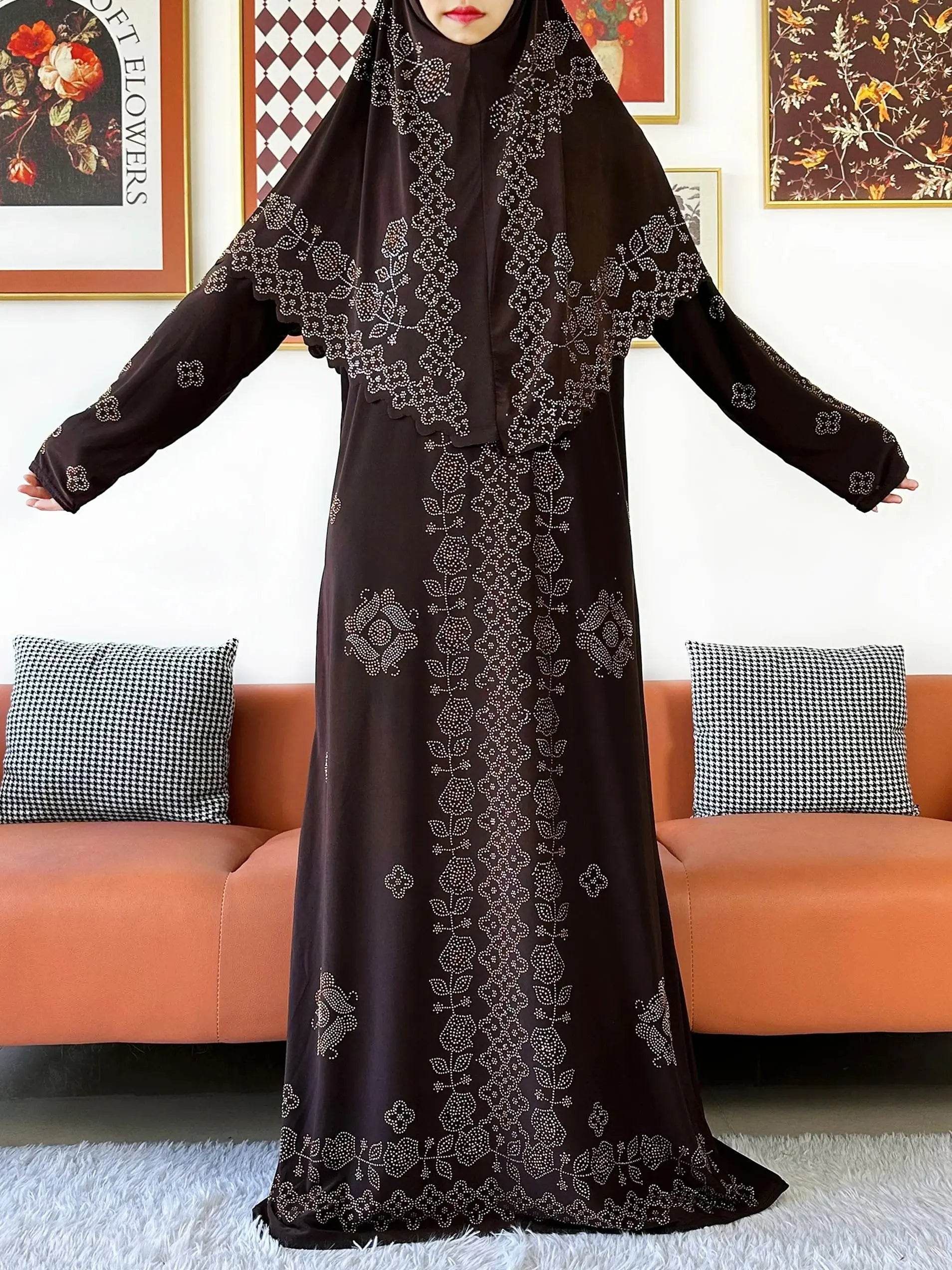 Muslim Two Piece Set Hijab Prayer Dress Fashion Abaya Set Women Prayer Garment Hijab Long Khimar Long Dress Sets Islamic Ramadan - AIAZ