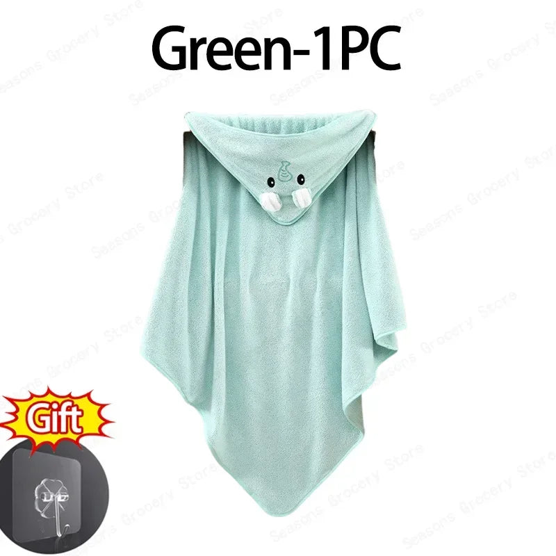 Hooded Coral Velvet Baby Bath Towel Cartoon Baby Elephant Wrap Blanket Super Absorbent Warm Bathrobe Newborn Baby Bath Towel