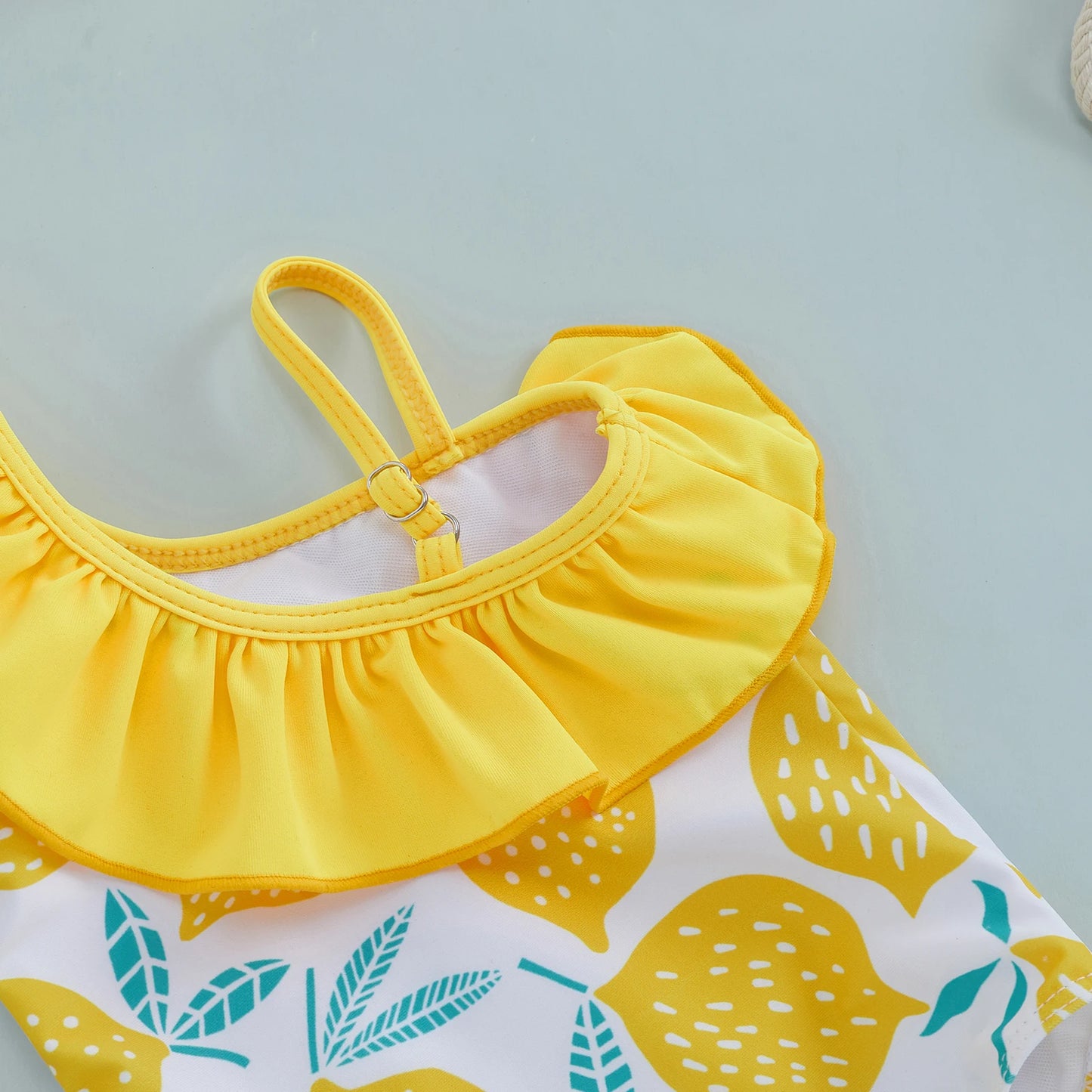 BeQeuewll Children Girl Summer Swimsuit Beach Wear Ruffle Sleeveless One Shoulder Lemon Print Baby Bathing Suit Infant Swimwear