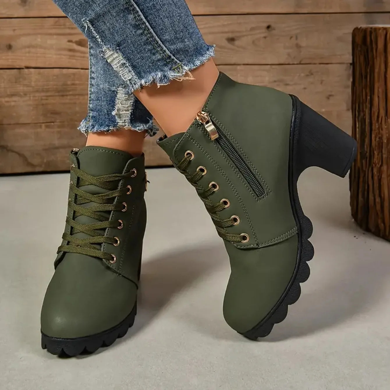 Women Boots Autumn Winter High Quality Boots Lace-up High Heels Shoes for Women Outdoor Fashion Anti-slip Boots Botas De Mujer