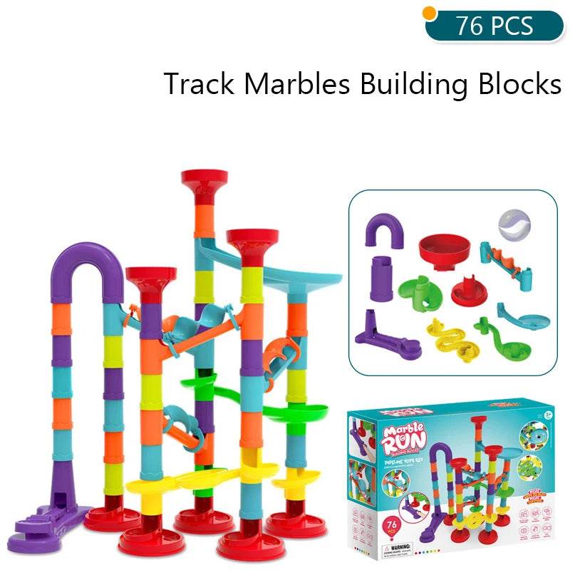 Marbles Run Catapult Track Building Blocks Slide Beads Educational Toys Children Gift Race Balls Toy Marble Track Race Set - AIAZ
