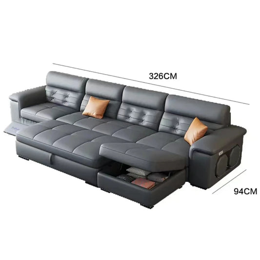 MINGDIBAO Sectional Sofa Bed with Storage, Genuine Leather Reclining Couch, Space-Saving Convertible Sleeper Sofa in Living Room