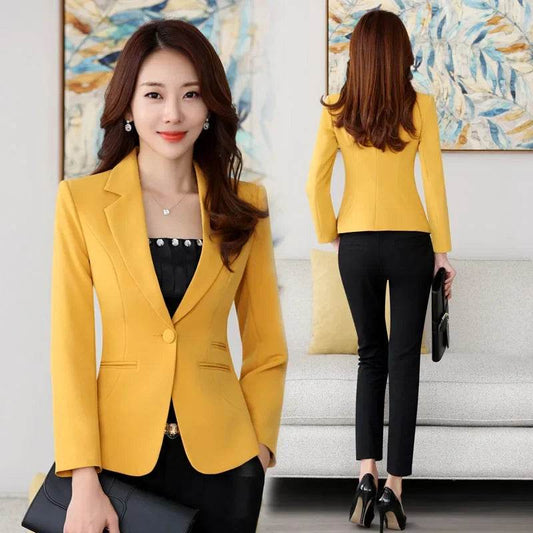 High-quality Women Blazers Jacket Fall Office Lady Business Formal Wear Small Suit Single Button Blazer Coat Mujer - AIAZ