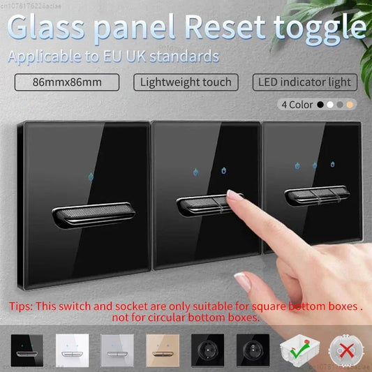 Glass Panel Wall Switch LED European 16a Socket Retro Toggle Light Switch EU UK Standard 2way Socket 1-4gang USB Home Decoration