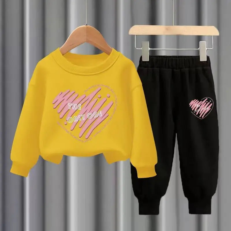Kids Clothes Girls & Boys Autumn Long Sleeve Top & Pants 2 Pieces Sets Children Boy & Girl Printed Heart Tracksuit Sport Outfit