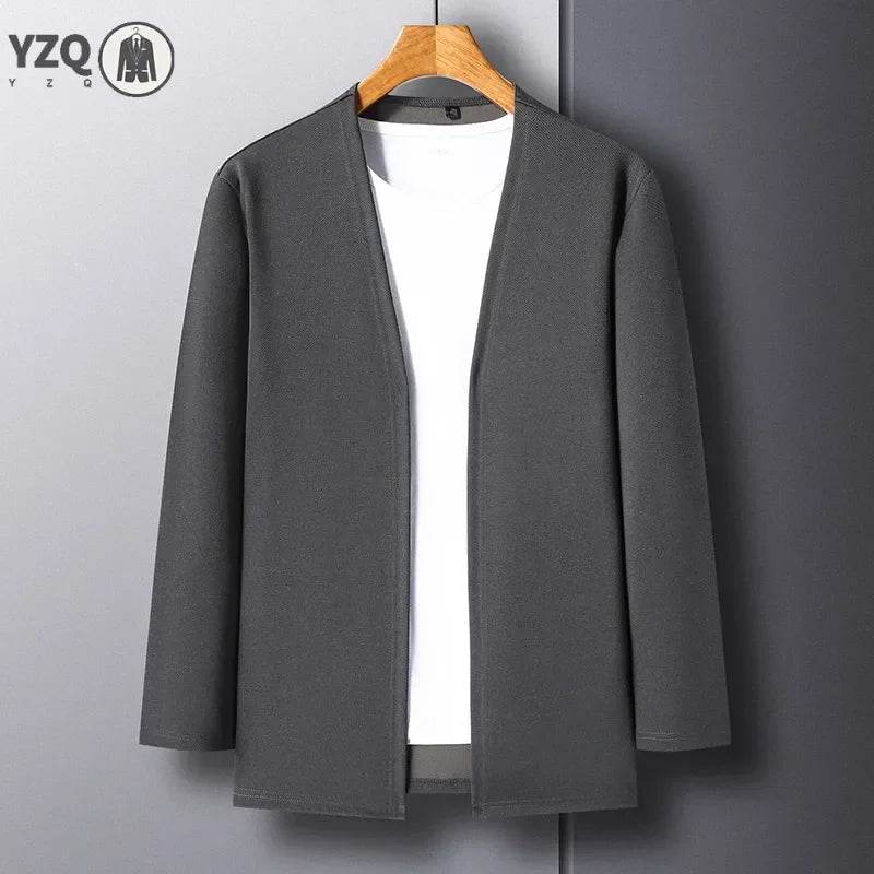 New Men's Casual Solid Color Long Sleeved Cardigan Cloak Spring and Autumn Fashionable Comfortable Top - AIAZ