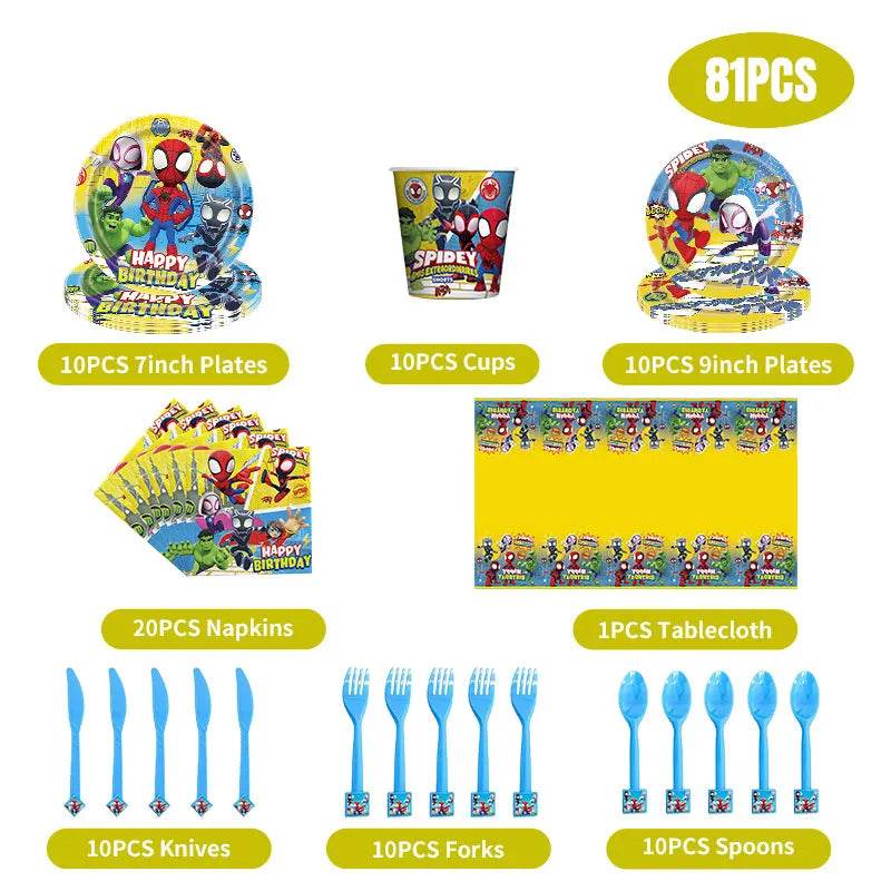 Spidey And His Amazing Friends Birthday Decoration Party Supplies Paper Cups Plates Napkins Tableware Tablecloth Kids Balloons - AIAZ