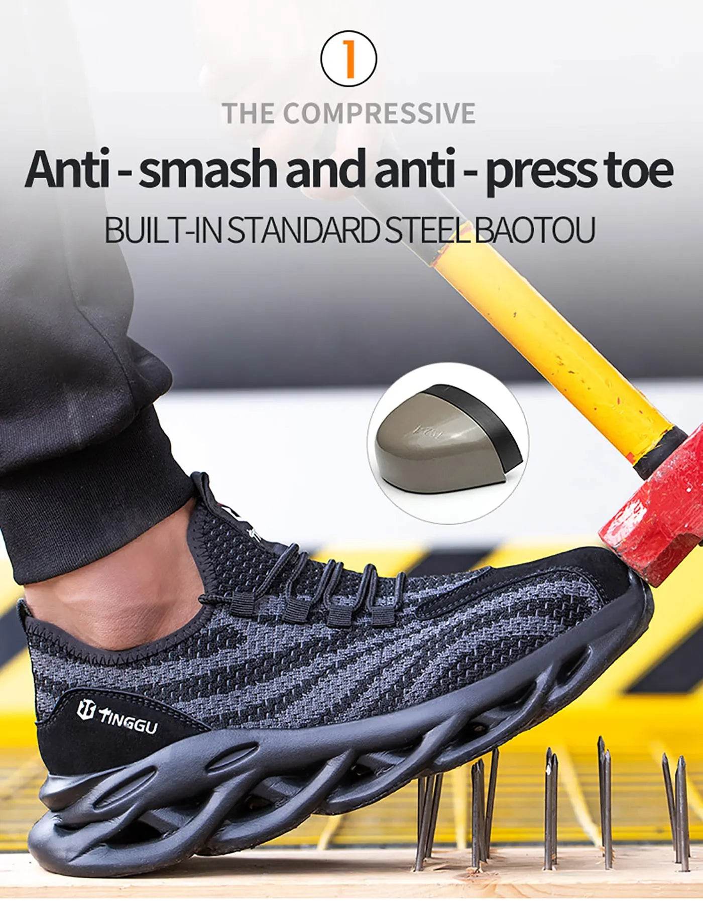 Men's safety shoes are anti impact, anti puncture, soft, comfortable, breathable, anti slip, and wear-resistant work shoes - AIAZ