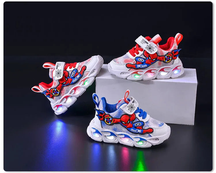 Disney Fashion Spiderman Baby Boys Sneakers Spring/autumn Children's Shoes Lighted Sneaker Trendy Kids Boy Sports Casual Shoes