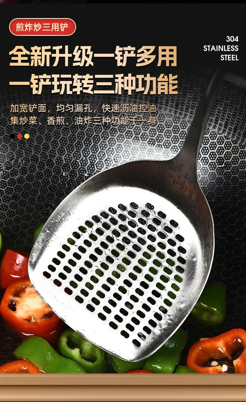 304 Stainless Steel Kitchenware Household Anti-scald Walnut Handle Cooking Spatula Set