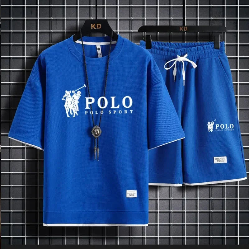 "2025 Men's Short-sleeved T-shirt + Sports Shorts Two-piece Summer Fashion Breathable Fitness Casual Jogging Set.