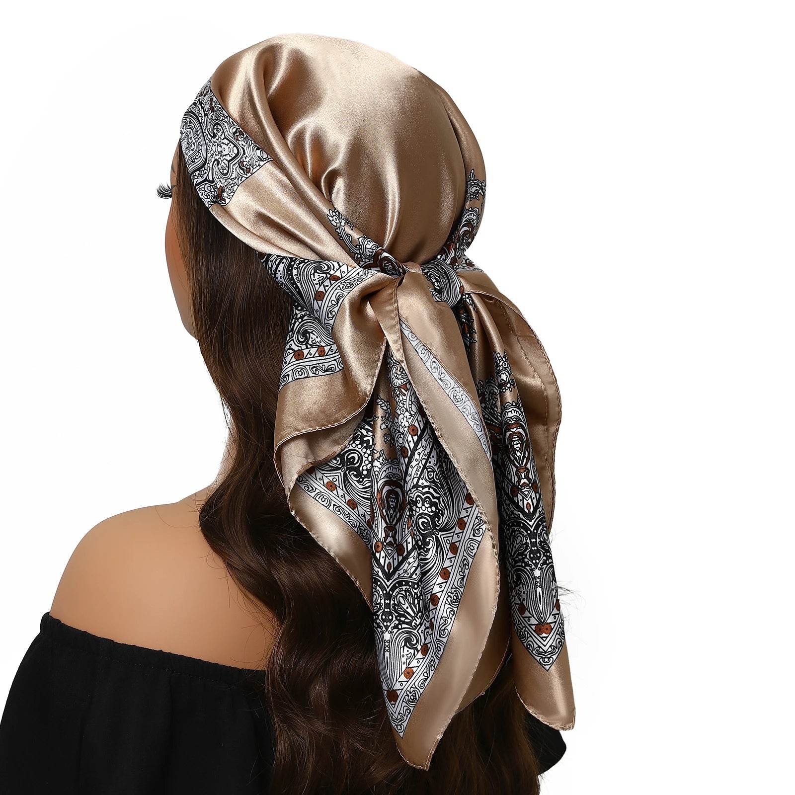 Head Scarf Women Luxury Brand Square 90*90cm Silk Foulard Satin Bandana Cheveux Soft Neckerchief Hijab Hair Scarves For Ladies - AIAZ