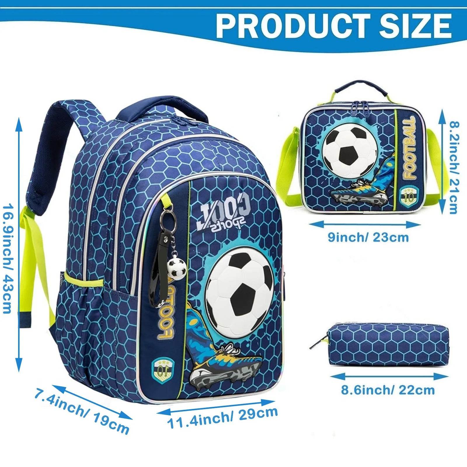 3PCS Boys School Backpack Set with Lunch Bag and Pen Case Durable Elementary Kids Bookbag Lightweight Mochila Back to School Bag - AIAZ