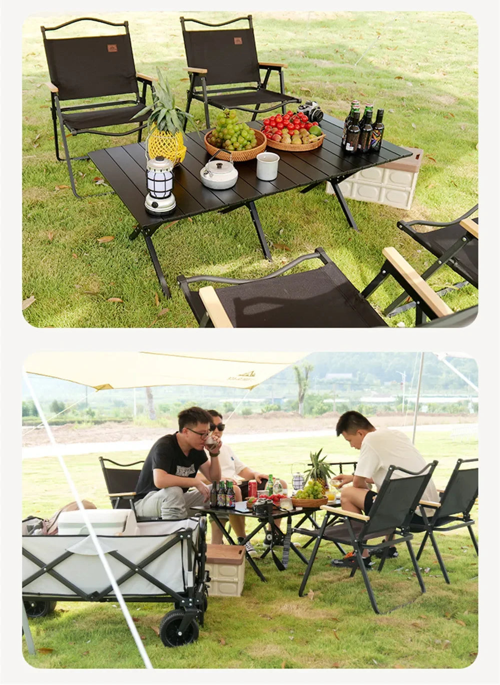 4/2/1PCS-khaki Camping Chair Portable Outdoor Chair Aluminum Alloy Wood Grain Folding Chair Camping Equipment Kermit Chair