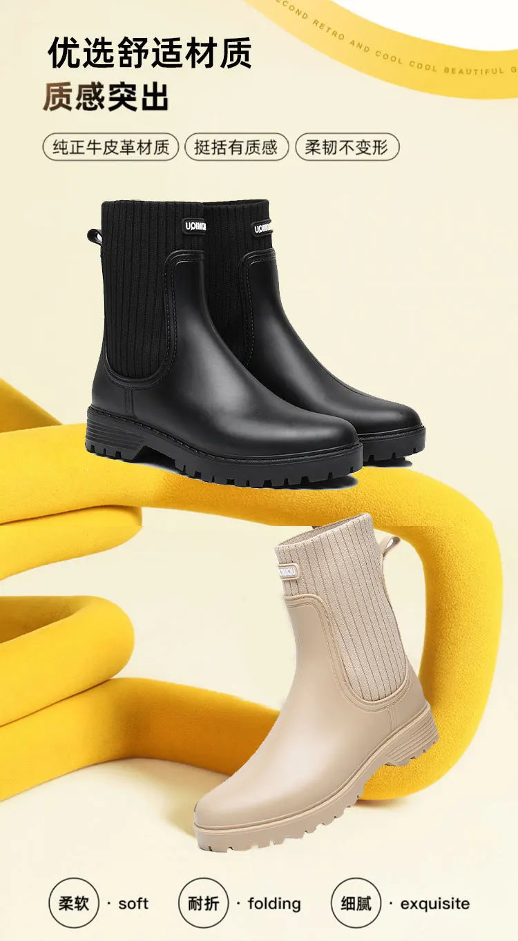2024 Designer Rain Boots Women's Waterproof Shoes Rainy Ladies Fur Rubber Rainshoes Woman Galoshes Non-slip Pull-on Rain Boots