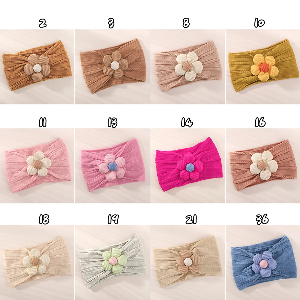 1Pc Baby Nylon Headscarf Astique Suitable Newborn Girl Flower Handmade Headband Elastic Hairband Turban Toddler Hair Accessories