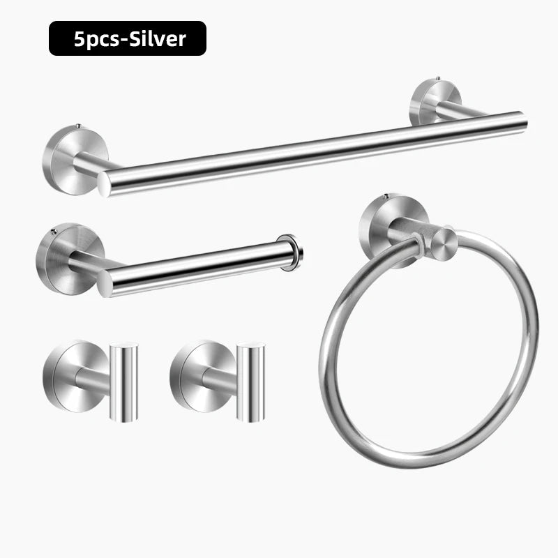 Bathroom Hardware Set Stainless Steel Bathroom Accessories Set Wall Mounted Towel Bar Towel Ring Toilet Paper Roll Holder Set