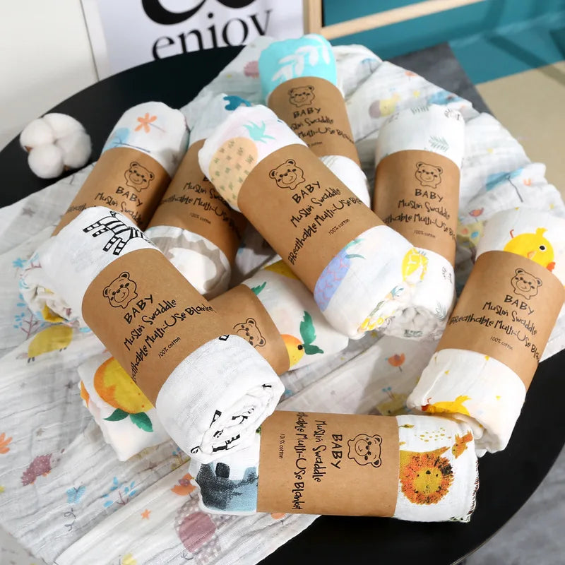 Baby Blanket Swaddle Bamboo Cotton Wrapped Towel Thin Design Double-layer Bath Towel  Baby Bath Towel Gauze Children Quilt