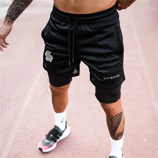 2025 summer mesh Sports Shorts Men Double-deck Jogging Running Shorts Men 2 IN 1 Mens GYM Shorts Fitness Workout Short Pants Man - AIAZ