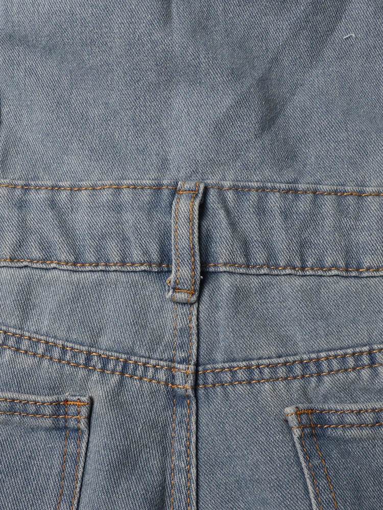 TWOTWINSTYLE Patchwork Pockets Streetwear Jumpsuits For Women Strapless Sleeveless Cold Shoulder High Waist Sexy Jumpsuit Female - AIAZ