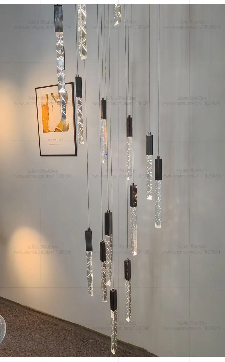 Modern LED Living Room Pendant Light Staircase Pendent Lamp Doublelayer Attic Spiral Long Ceiling Lamp Villa Crystal Chandelier