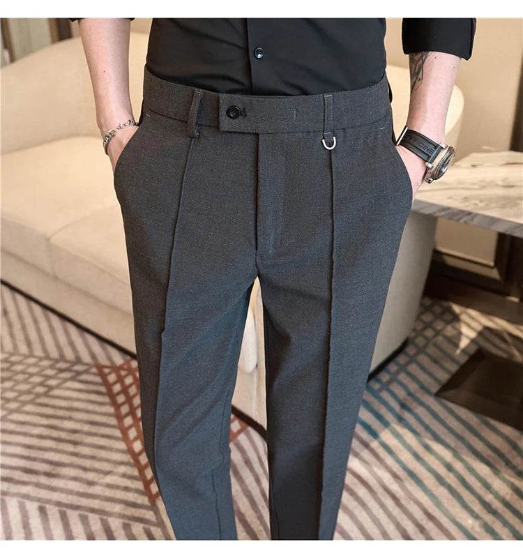 Men's business casual trousers, daily formal work pants, 2024 new high quality, plain color versatile ankle-length trousers. - AIAZ