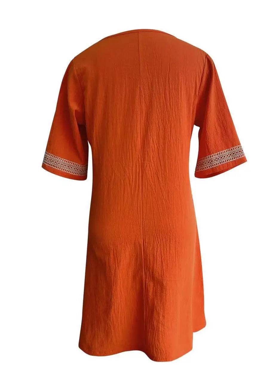 Women Cotton Linen Dress 2025 Summer Sexy V-neck White Dress Elegant Luxury Casual Solid Color Mid-Sleeve Female Y2k Streetwear - AIAZ